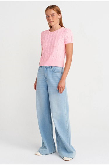 DILVIN Textured Ribbed Crop Blouse
