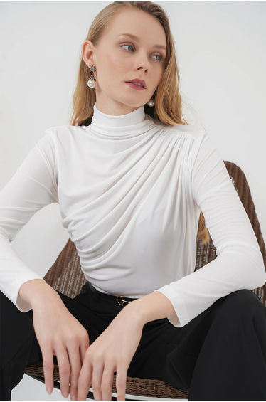 BDART Fitted Turtleneck Blouse with Drape Detail