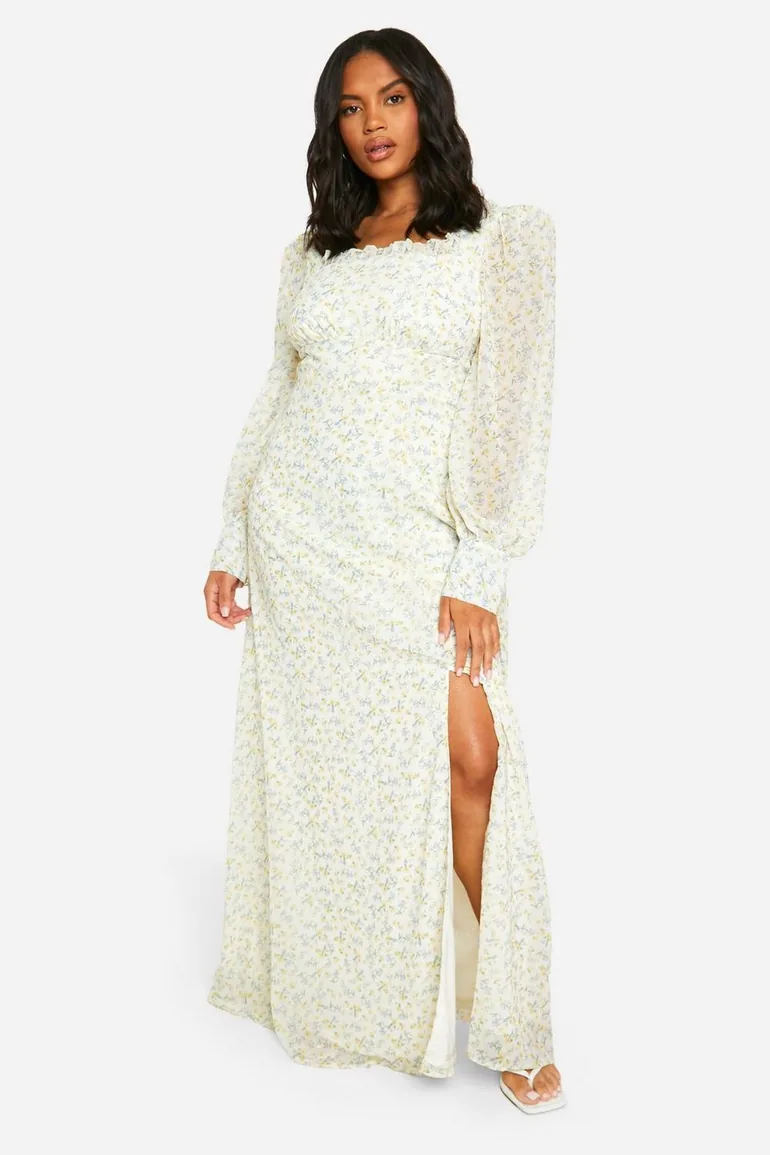 Shop Plus Floral Corset Detail Maxi Milkmaid Dress Online in Oman Shop Plus Floral Corset Detail Maxi Milkmaid Dress Online in Oman