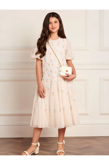 Needle & Thread Girls Dandelion Ditsy Dress in Ivory