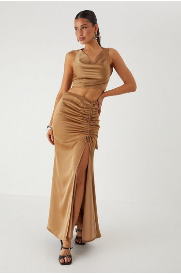 Satin Cowl Neck Top & Maxi Skirt Co-ord