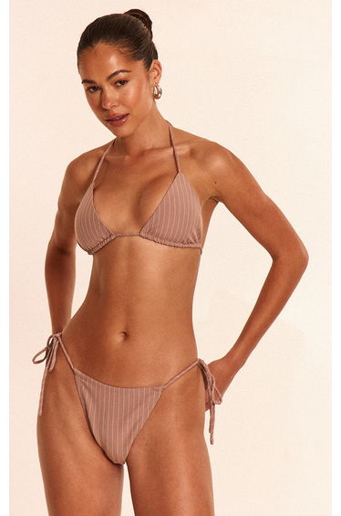 Stone Pinstripe Tie Side Bikini Bottom