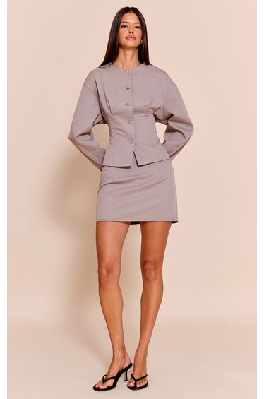 Taupe Tailored Woven Boxy Balloon Sleeve Blazer