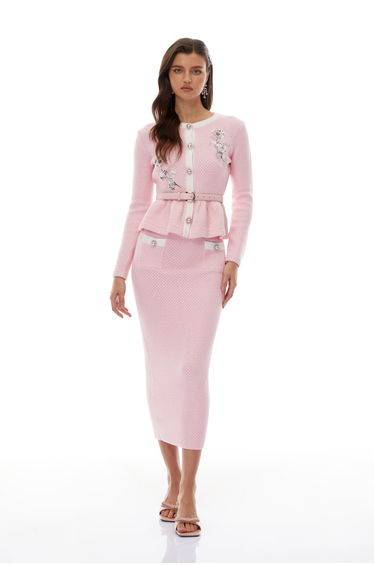 Ásdís Pink Sequined Knit Cardigan & Skirt Set