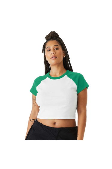 Bella + Canvas Womens/Ladies Baby Micro-Rib Raglan T-Shirt - White/Kelly Green