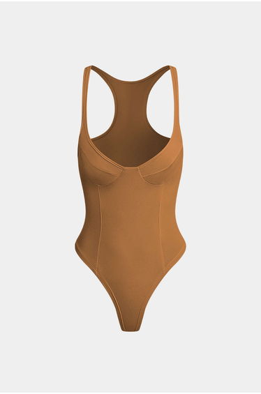 Basic Solid Deep-V Neck Bustier Sleeveless Bodysuit