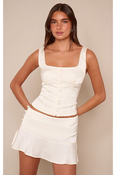 Champagne Satin Button Detail Cami Top Co-ord