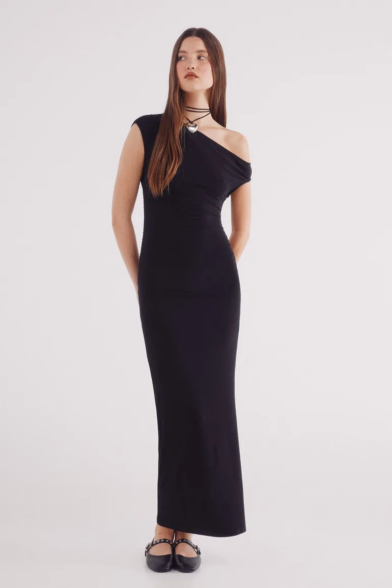 midi tube dress with asymmetric neckline Springfield Black : Day Dresses :  VogaCloset Oman