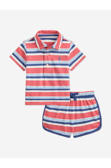 Ralph Lauren Baby Boys Striped Jersey Short Set in Pink