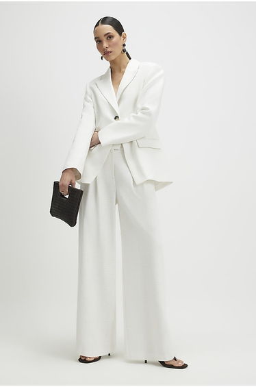 White Linen Look Wide Leg Trousers