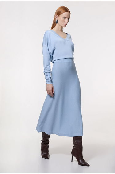 Viscose Blend V Neck Knit Midi Dress