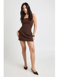 Bandeau Scarf Detail Mini Dress - espresso