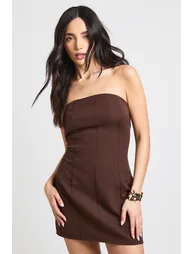 Bandeau Scarf Detail Mini Dress - espresso - 1