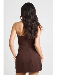 Bandeau Scarf Detail Mini Dress - espresso - 2