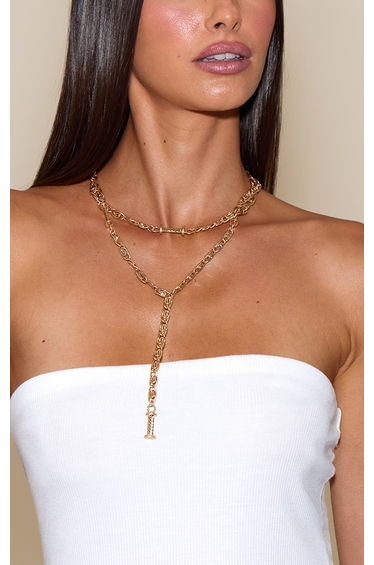 Gold Heavy Chain Layered Lariat Necklace