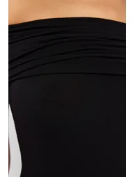 Black Fitted Knitted Elegant Evening Dress - 4