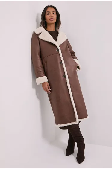 معطف دوروثي بيركينز بني بطول الركبة