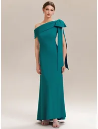 ever NOIR|Asymmetric Shoulder with Bow Knit Black Tie Formal Dress - 3