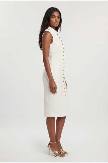 Compact Stretch Button Detail Straight Pencil Dress