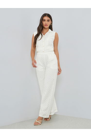 Women Schiffli Wide Leg Cotton Pants