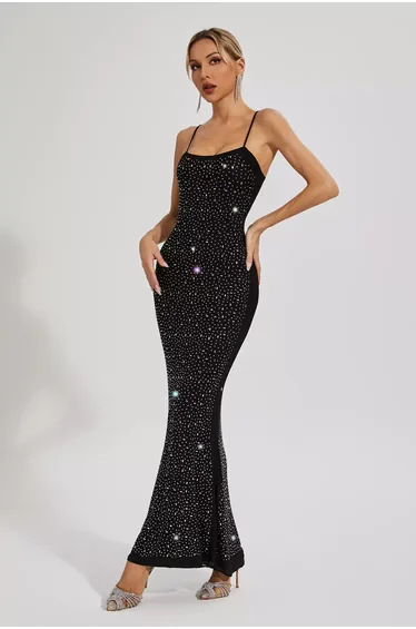 Indie Black Embellished Mesh Maxi Dress