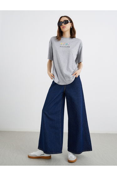 Embroidered Round Neck Oversized T-Shirt