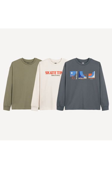 Pack of 3 Skateboard Print Long Sleeve T-Shirts