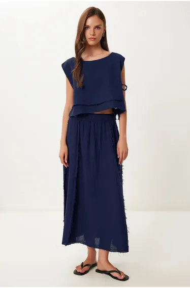 ISTANBUL Cotton Sleeveless Blouse and Wide-Leg Skirt Set