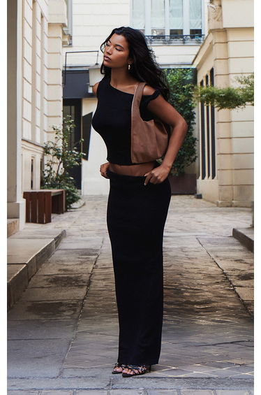 Black Fine Knit Twist Neck Vest Top