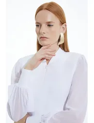 Bandage Figure Form Zip Detail Chiffon Sleeve Knit Top - 1