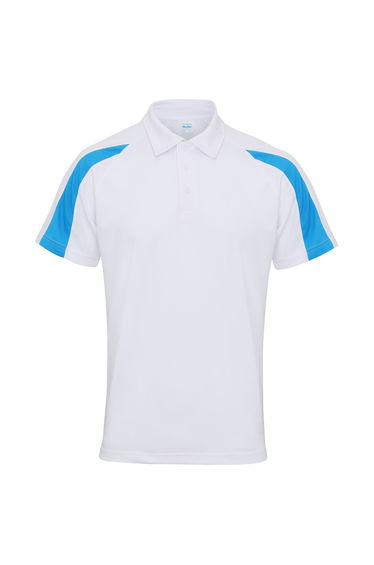 AWDis Just Cool Mens Short Sleeve Contrast Panel Polo Shirt - Arctic White/Sapphire Blue