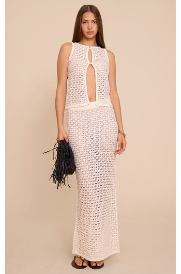 Ecru Crochet Knit Maxi Skirt