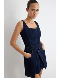 Dark Blue Strap Mini Denim Dress