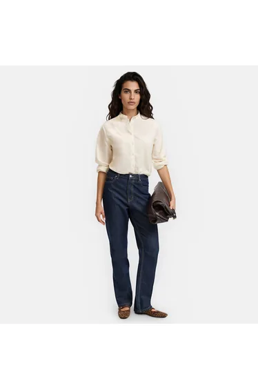 Cotton Seersucker Ruffled Collar Long Sleeve Shirt