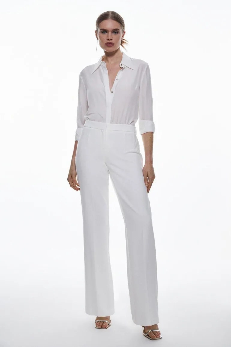 Compact Stretch Contrast Panel Detail Flared Trouser - 2