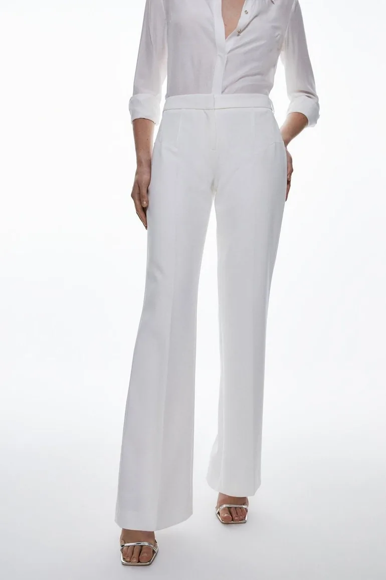 Compact Stretch Contrast Panel Detail Flared Trouser - 1