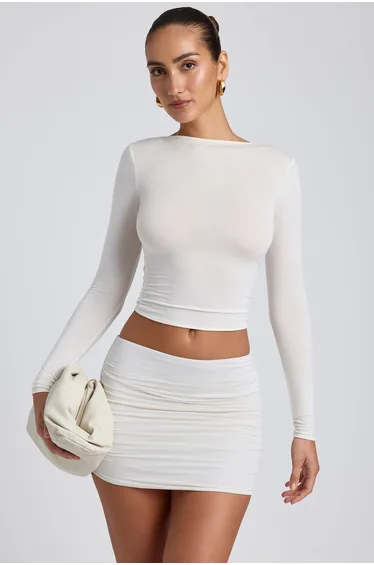 Modal Ruched Long-Sleeve Top in White