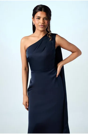 Coast Honoured Petite Drape One Shoulder Satin Maxi Dress