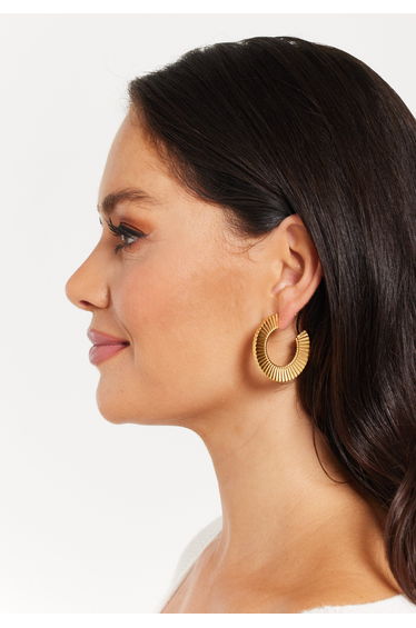Flat Frill Hoop Gold Earrings