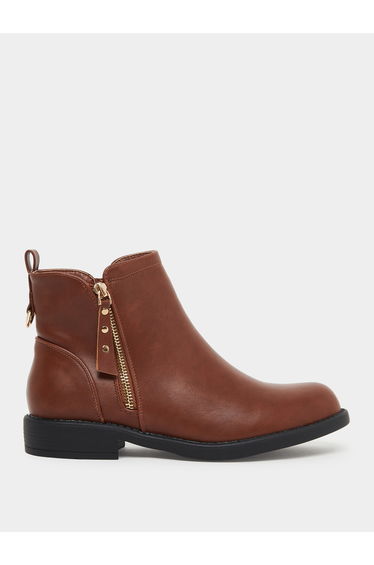 Tan Zip Ankle Boots