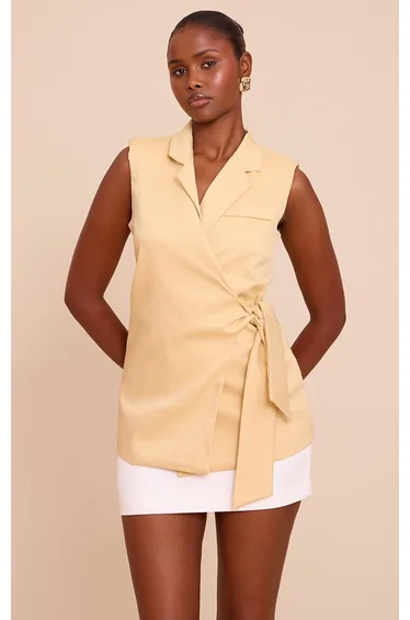 Butter Yellow Tie Waist Waistcoat