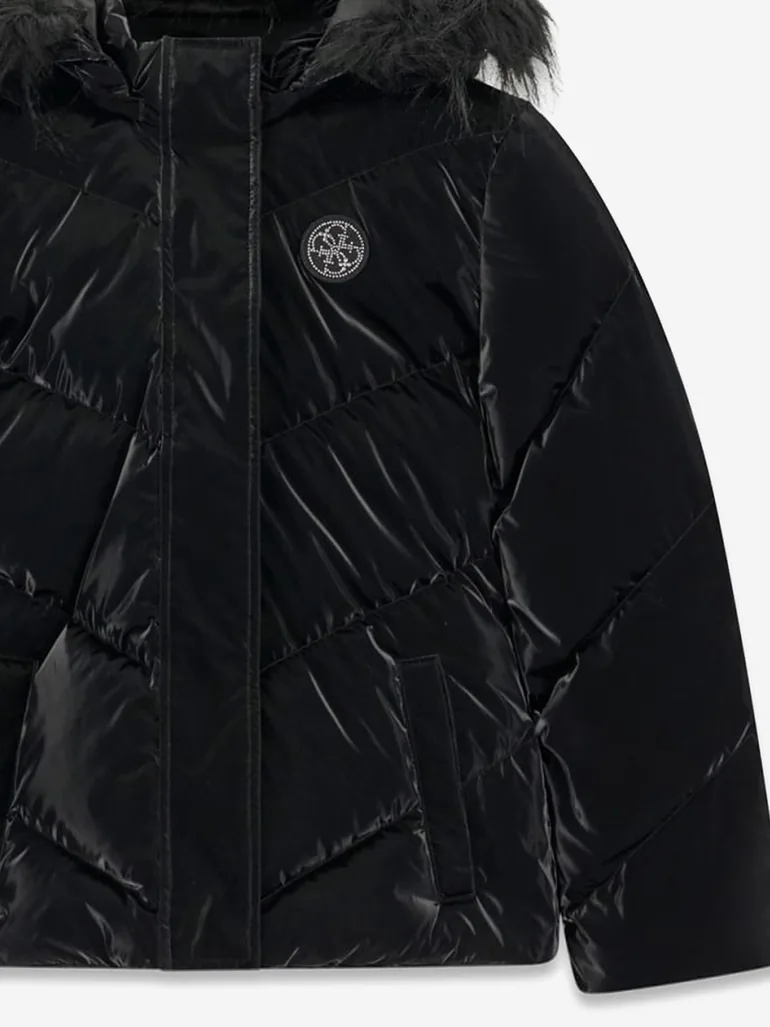 Guess Girls Down Padded Hooded Puffer Jacket in Black - 2