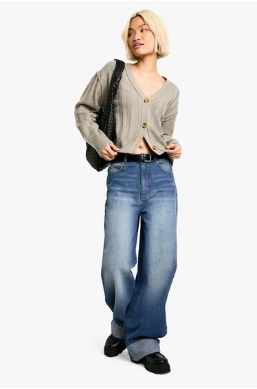 Seam Detail Soft Rib Knit Boyfriend Cardigan