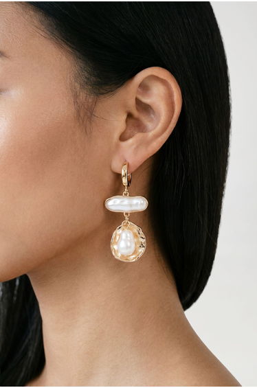 Pearl Drop Hoop Earrings - gold