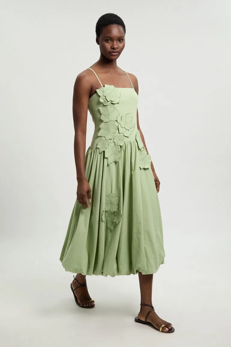Cotton Linen 3D Floral Bubble Hem Midi Dress Karen Millen Green : Premium  Dresses : VogaCloset Bahrain
