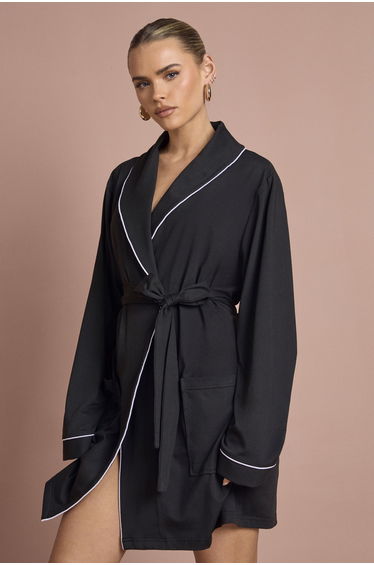Bridal 'Bridesmaid' Jersey Embroidered Mini Robe - black