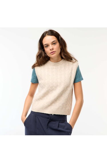 Cable-knit sleeveless sweater BEIGE
