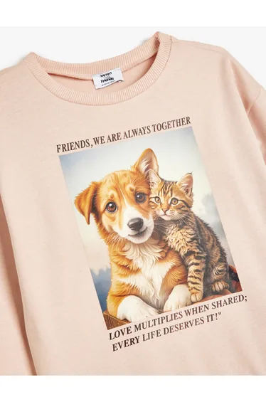 سويتشيرت قطن زهري بأكمام طويله