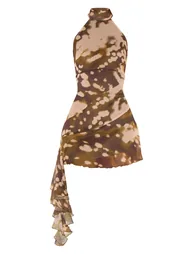 Green Chiffon Halter Neck Frill Detail Shift Dress - 4