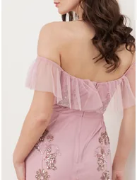 Maya Soft Pink Floral Embellished Bardot Maxi Dress - 5